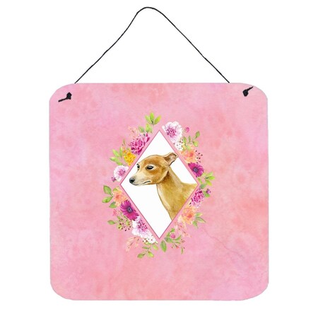 Carolines Treasures 6 x 6 in. Italian Greyhound Pink Flowers Wall or Door Hanging Prints CK4154DS66